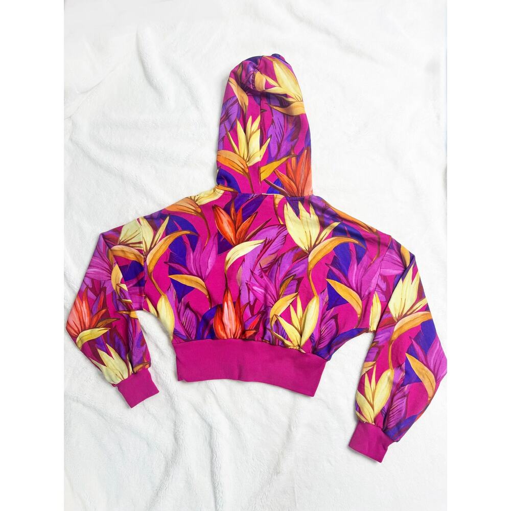 NEW ADIDAS FARM RIO Bold Pink Cropped Jacket Tropical Hoodie Size Medium - Picture 4 of 7